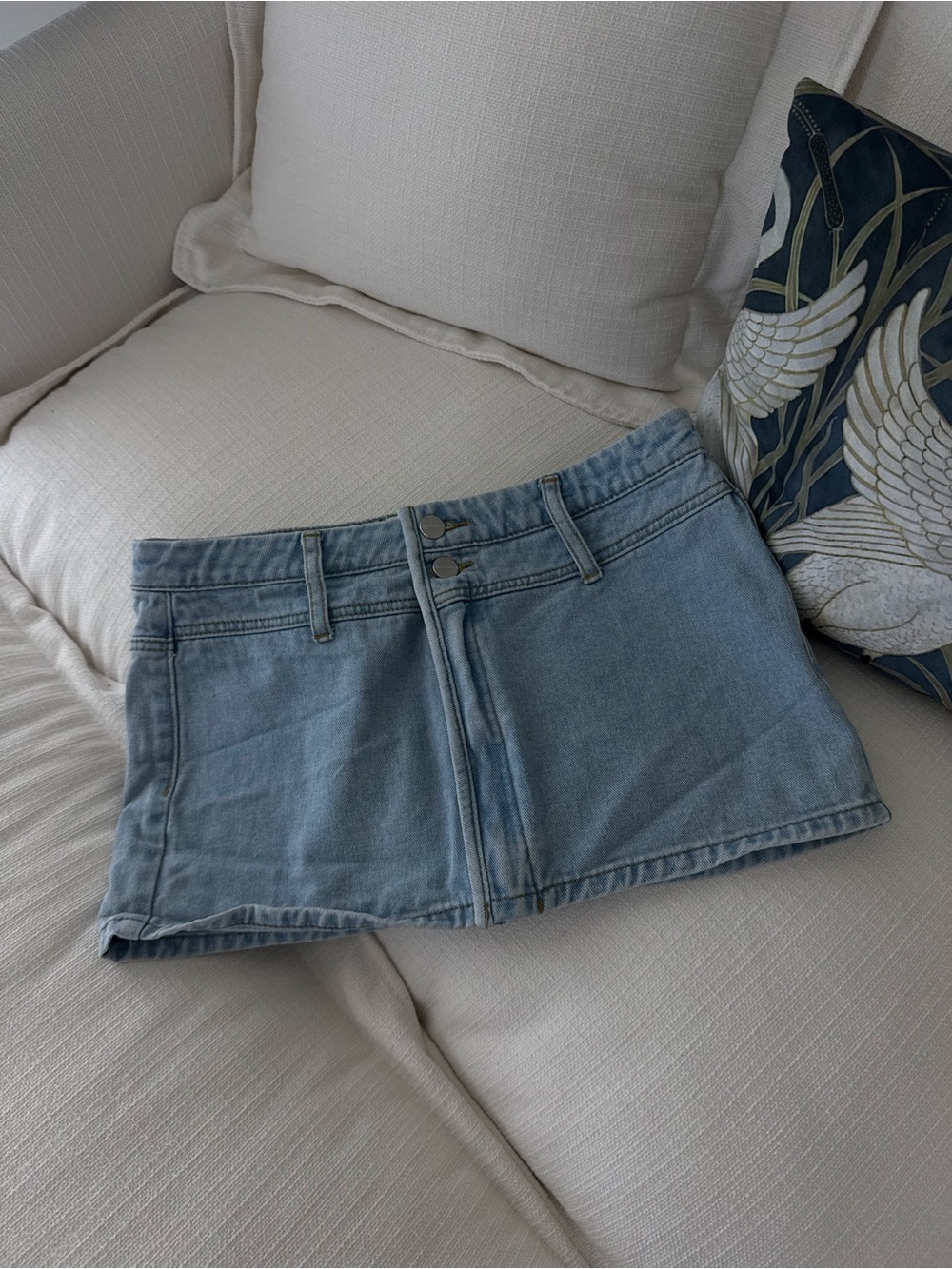 Superdown Light Wash Denim Mini Skirt